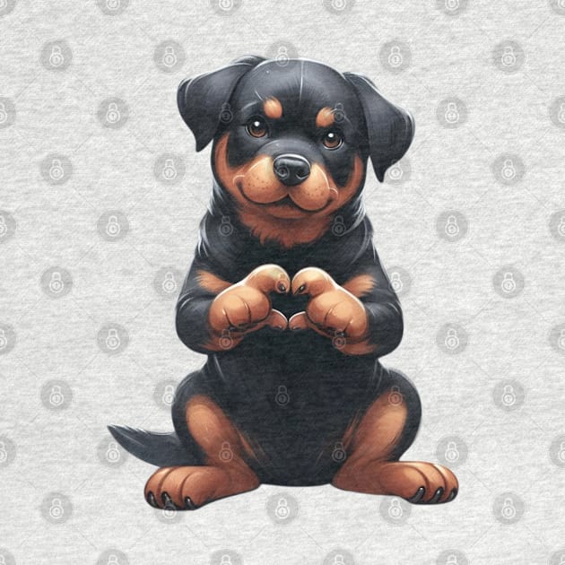 Valentine Rottweiler Dog Giving Heart Hand Sign by Chromatic Fusion Studio